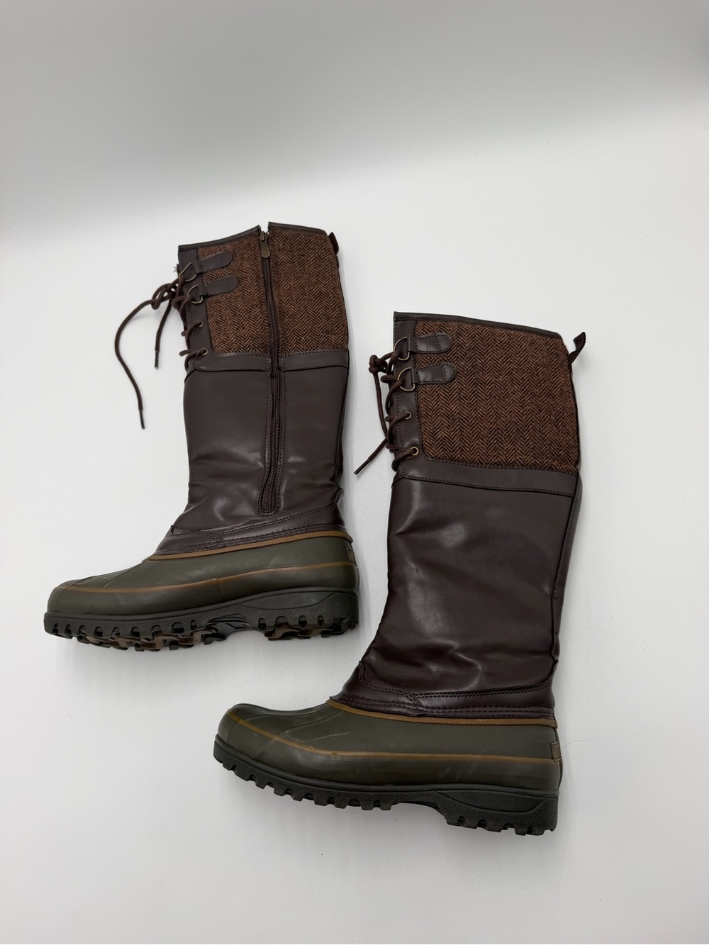 Arctic Plunge Womens Size 8 Tall Winter Snow Duck Boots Brown Herringbone Tweed